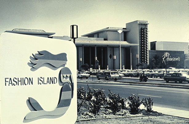 Koi pond at Fashion Island 1970s.