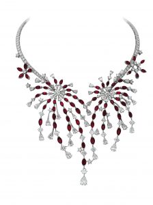 VCARN6DD00 FEU D'ARTIFICE Necklace set in White Gold with a DIF Diamond of 1.52 carats, Rubies and Diamonds