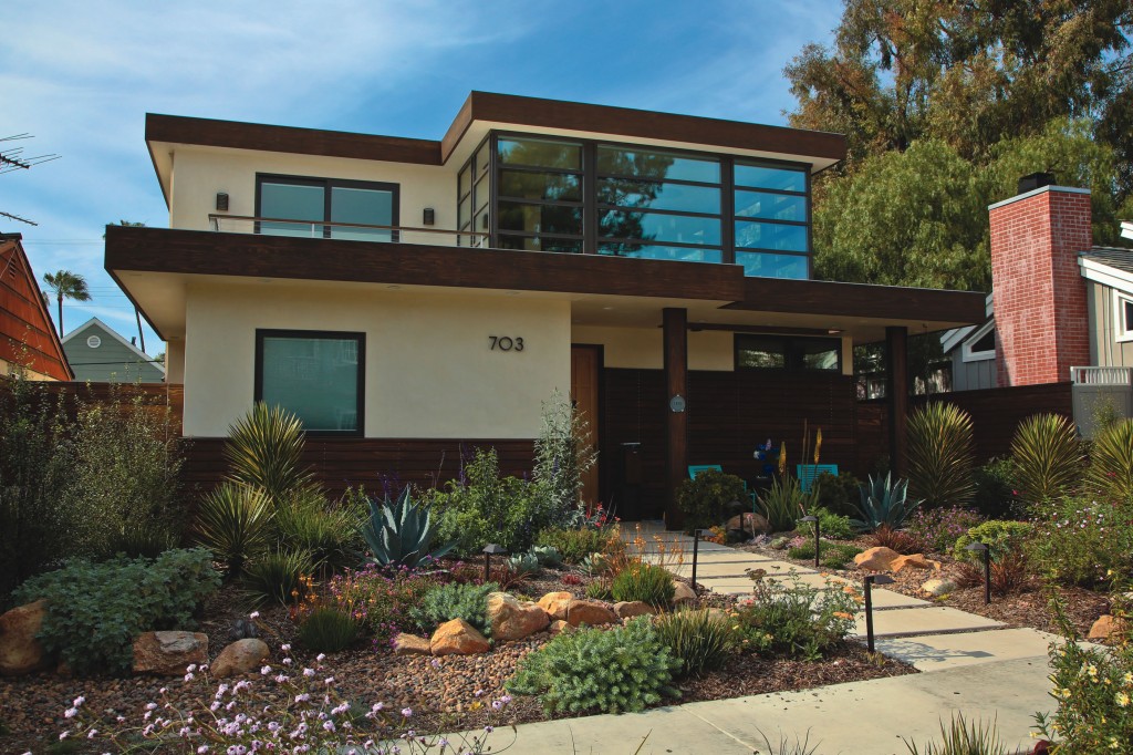 At Wayne and Shannon Inouye’s home, LED lighting illuminates water-absorbing pathways. 