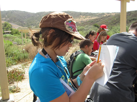 Students log data as part of a citizen science project. | Photo courtesy of Crystal Cove Alliance