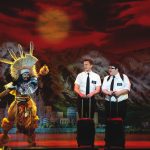 Monica L. Patton, David Larsen, Cody Jamison Strand in THE BOOK OF MORMON Second National Tour. Photo by Joan Marcus, 2014