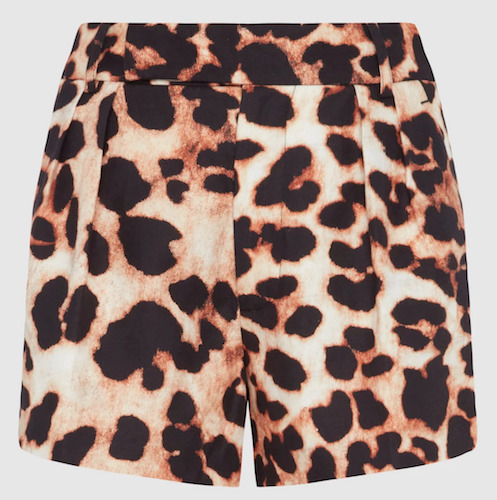 Linen Blend Pleated Short in Leopard Print